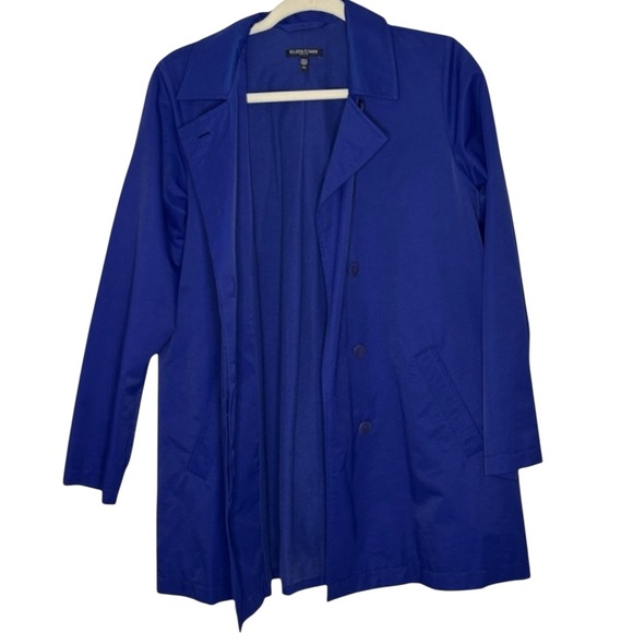 Eileen Fisher Persian Blue Cotton Nylon A Line Rain Jacket Petite Small - Picture 1 of 11